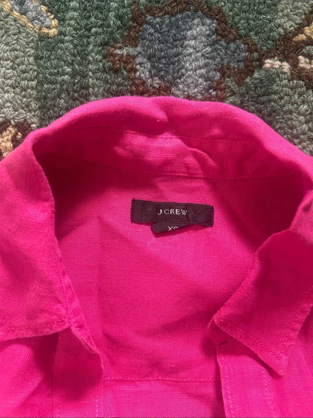 J. Crew Short Sleeve V-Neck Popover in Bright Pink 100% Linen